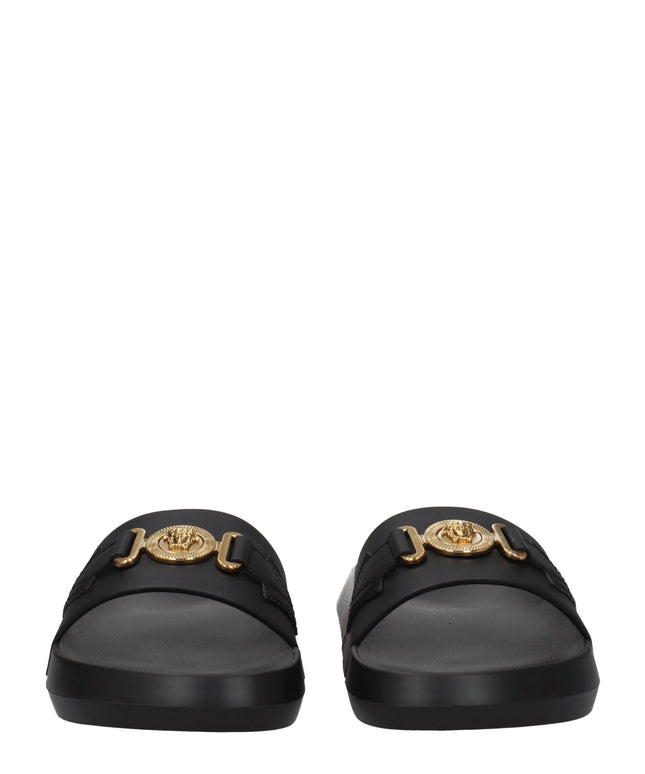 Versace Black Leather Slippers Sandals