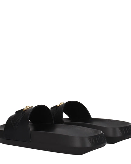 Versace Black Leather Slippers Sandals