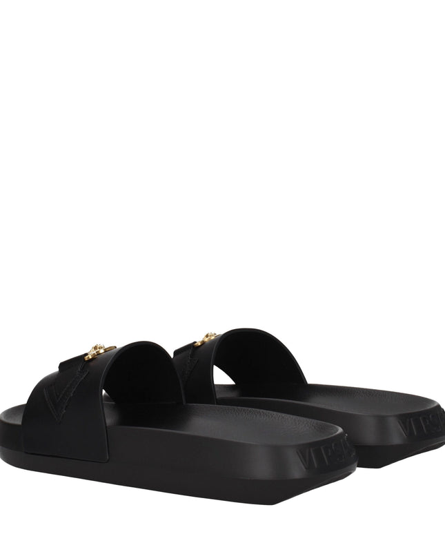 Versace Black Leather Slippers Sandals