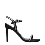 Stuart Weitzman Black Satin Stiletto Heel Sandals