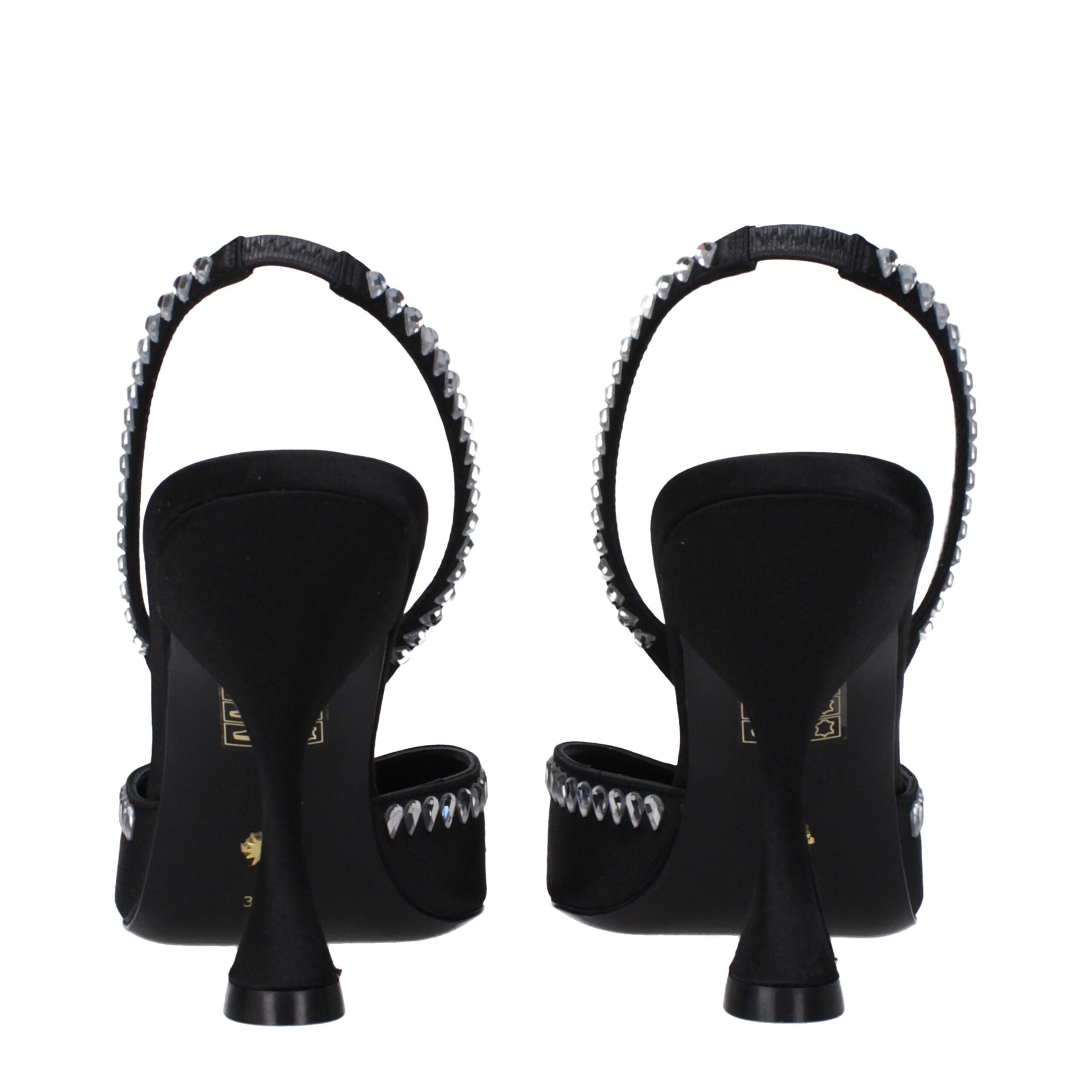 Stuart Weitzman Black Satin Stiletto Heel Sandals