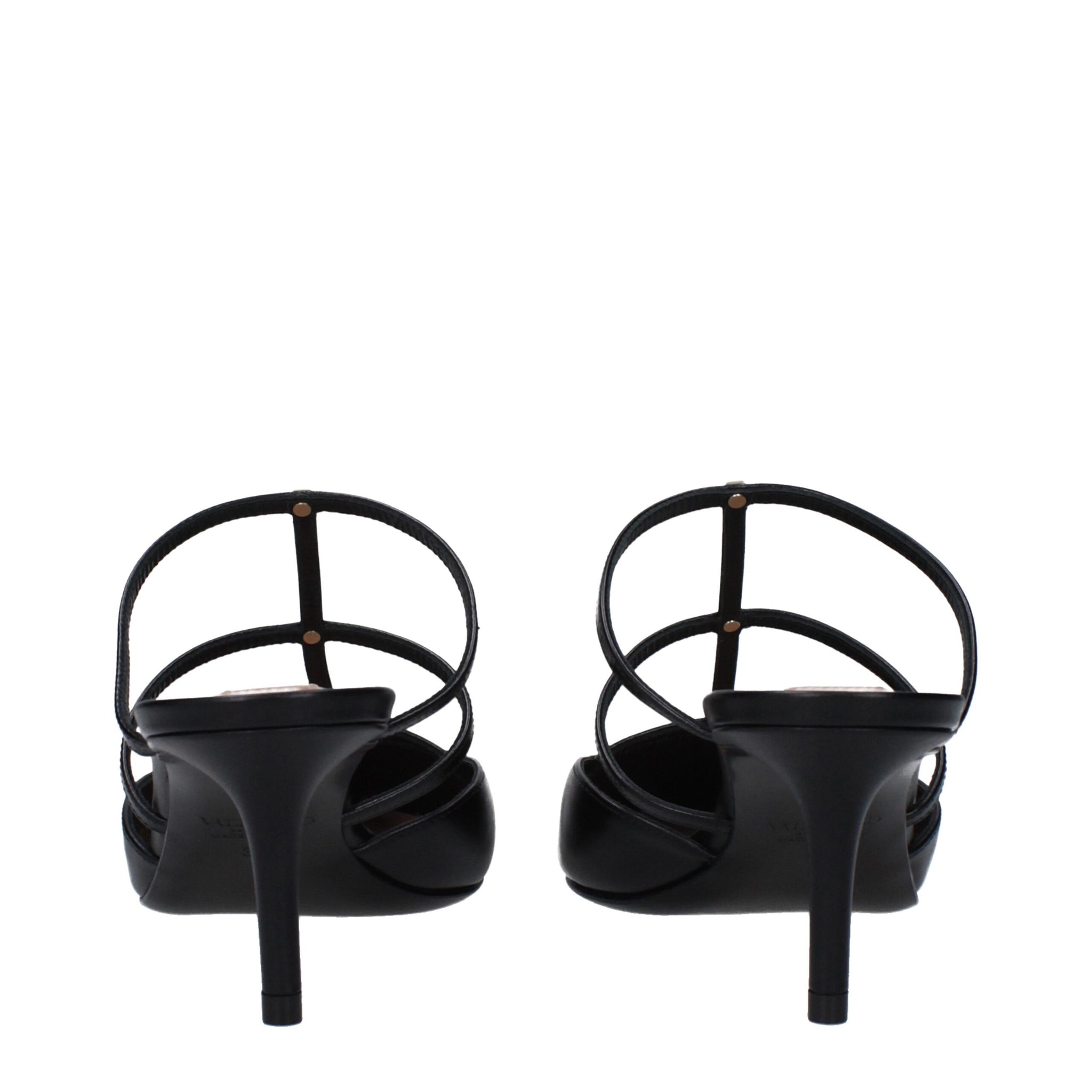 Valentino Garavani Black Leather Flat Sandals