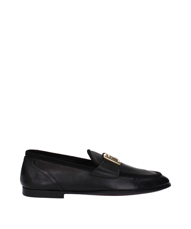 Dolce & Gabbana Black Leather Slip-On Loafers