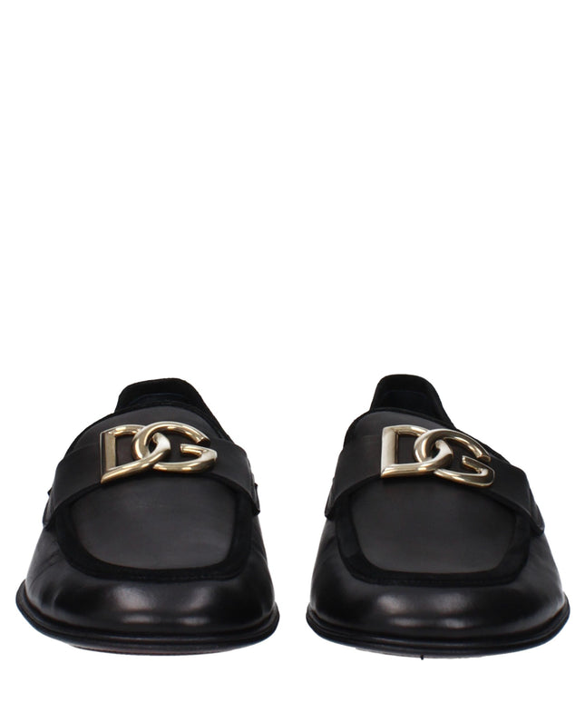 Dolce & Gabbana Black Leather Slip-On Loafers
