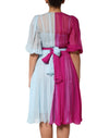 Dolce & Gabbana Fuchsia Light Blue Silk Two Tone Midi Dress