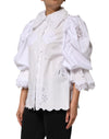 Dolce & Gabbana White Ruffled Lace Embellished Blouse Top