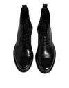 Dolce & Gabbana Black Leather Lace Up Mid Calf Boots Shoes