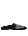 Dolce & Gabbana Black Velvet Slides DG Crown Slipper Shoes