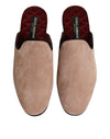 Dolce & Gabbana Beige Suede Leather Slides Flat Slipper Shoes