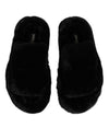 Dolce & Gabbana Black Faux Fur Flats Men Sandals Shoes