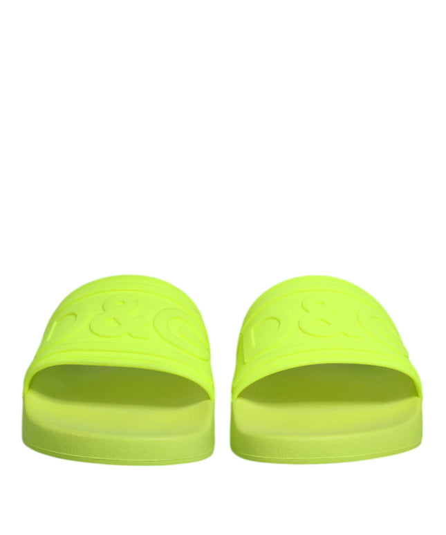 Dolce & Gabbana Green Rubber Slides Sandals Beachwear Shoes