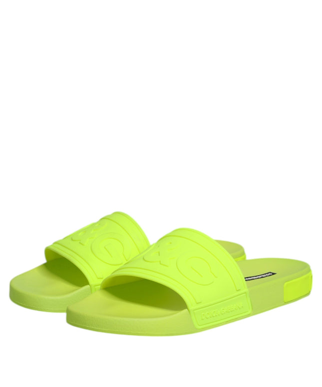 Dolce & Gabbana Green Rubber Slides Sandals Beachwear Shoes