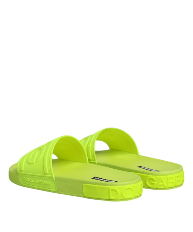 Dolce & Gabbana Green Rubber Slides Sandals Beachwear Shoes