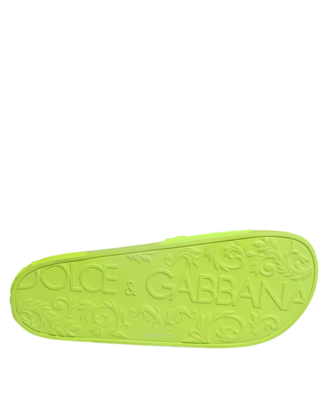 Dolce & Gabbana Green Rubber Slides Sandals Beachwear Shoes
