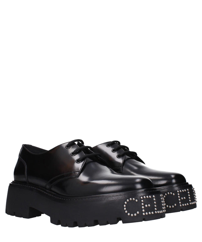 Celine Black Leather Oxfords And Derbies