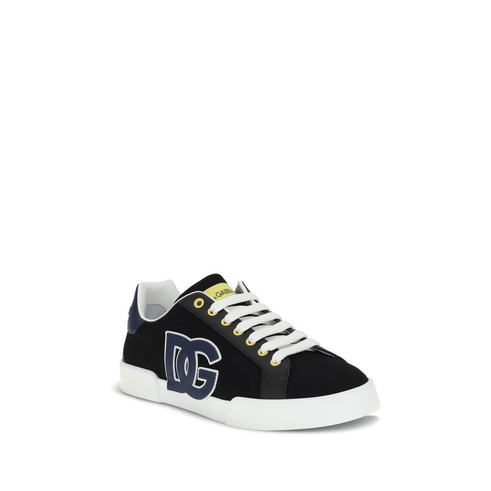 Dolce & Gabbana Black Calf Leather Bos Taurus Low Top Sneakers