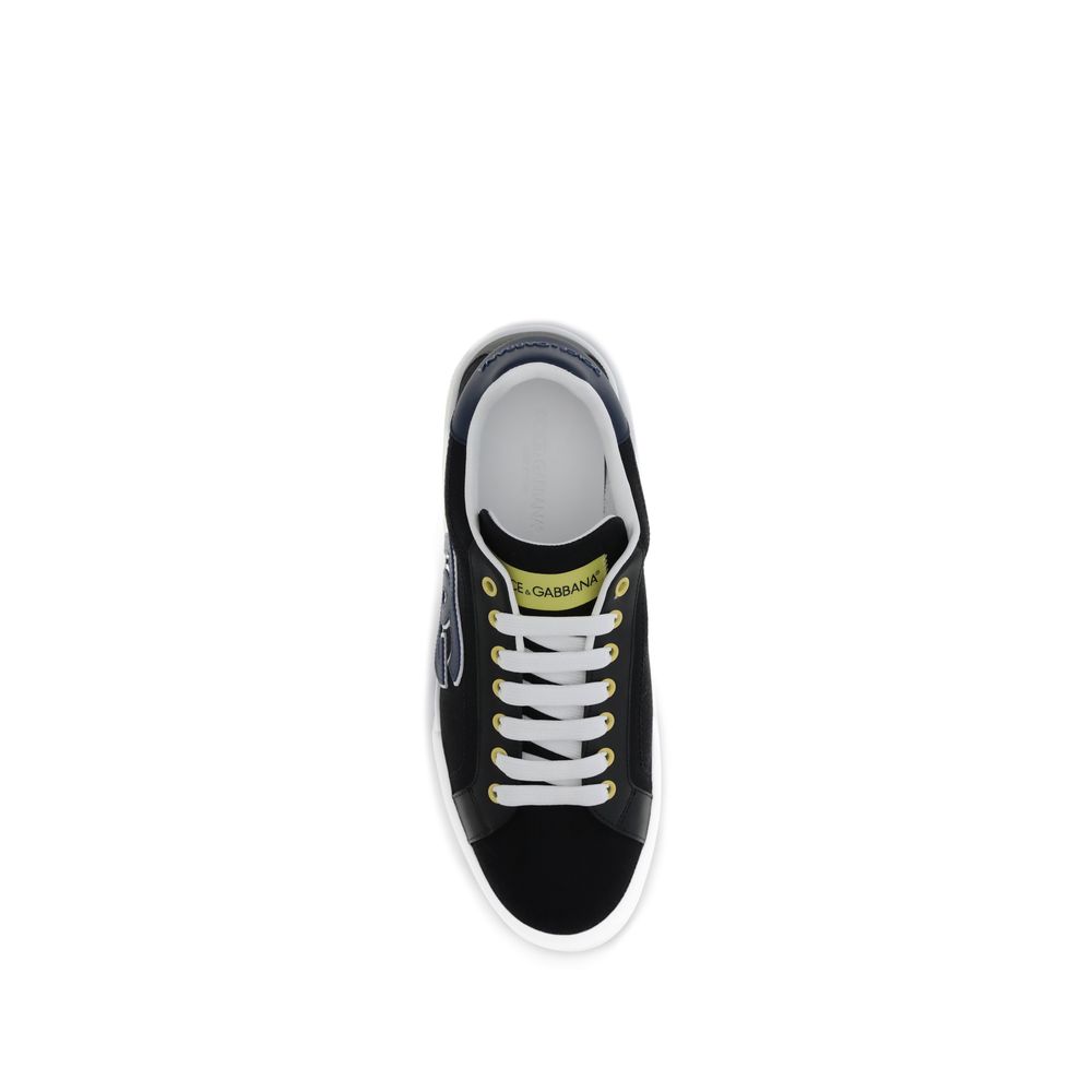 Dolce & Gabbana Black Calf Leather Bos Taurus Low Top Sneakers