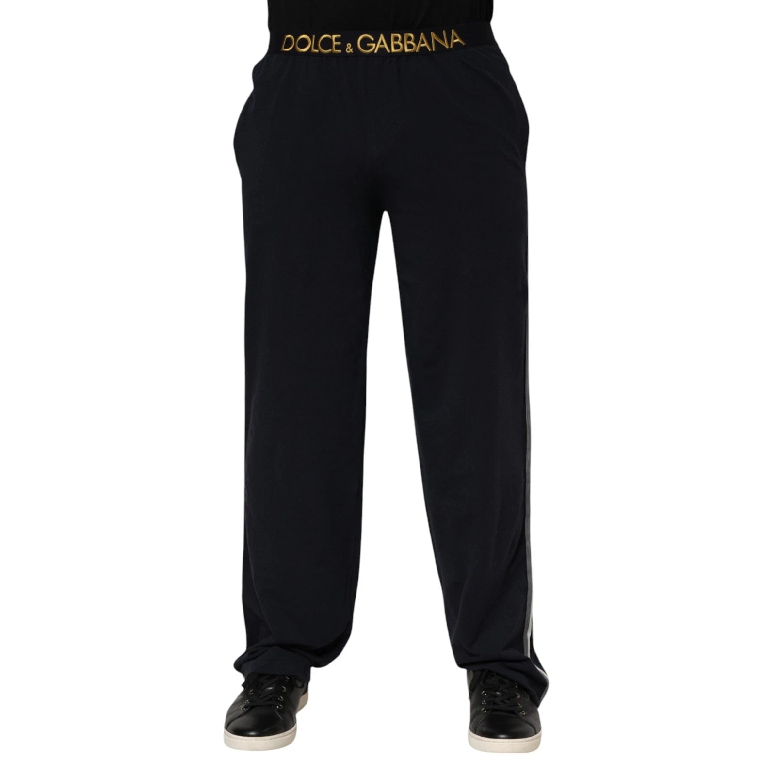 Dolce & Gabbana Black Modal Spandex Straight Logo Trouser Pants