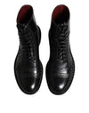 Dolce & Gabbana Black Leather Lace Up Mid Calf Boots Shoes