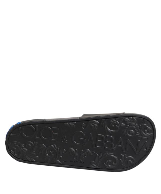 Dolce & Gabbana Black Leather Slides Flats Beachwear Shoes