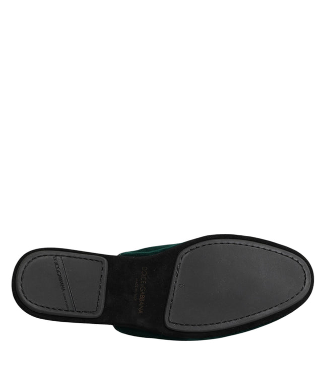 Dolce & Gabbana Green Velvet Cross Embellished Slippers Shoes