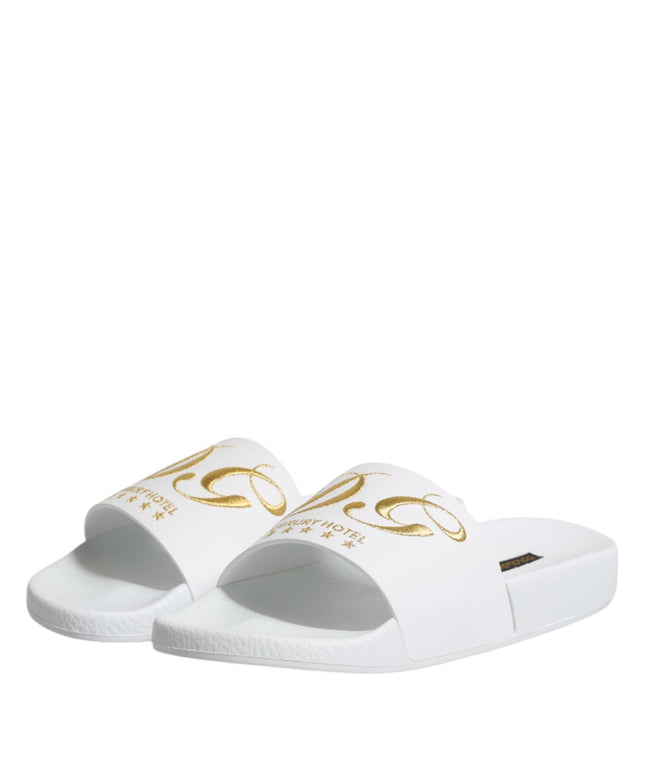 Dolce & Gabbana White Leather Slides Sandals Beachwear Shoes