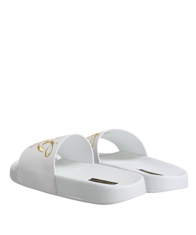 Dolce & Gabbana White Leather Slides Sandals Beachwear Shoes