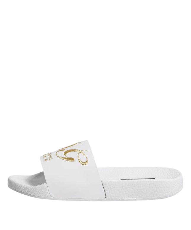 Dolce & Gabbana White Leather Slides Sandals Beachwear Shoes