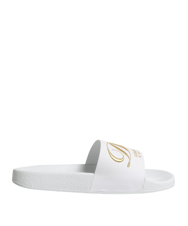 Dolce & Gabbana White Leather Slides Sandals Beachwear Shoes
