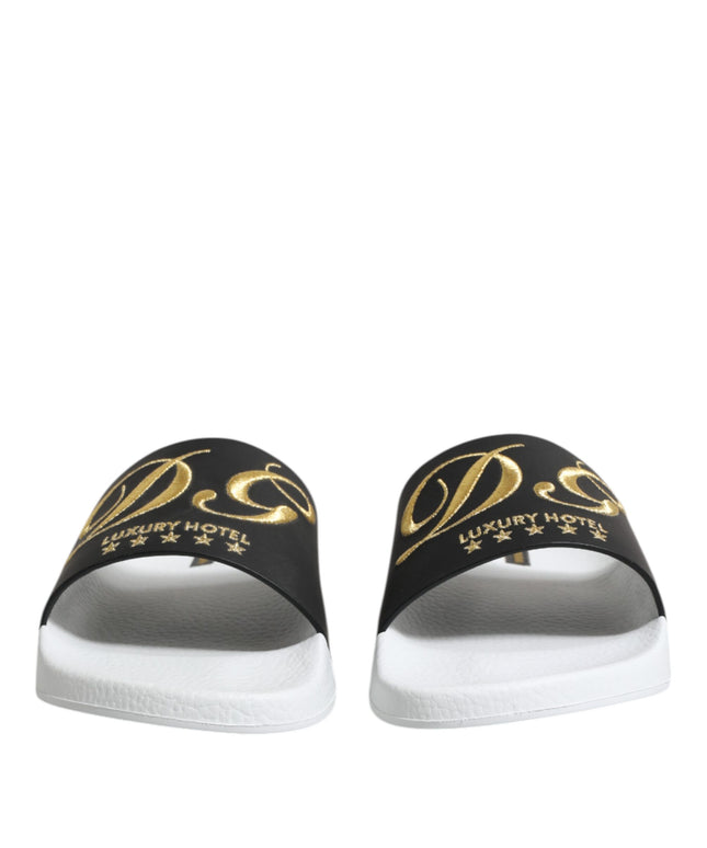 Dolce & Gabbana White Black Leather Sandals Beachwear Shoes