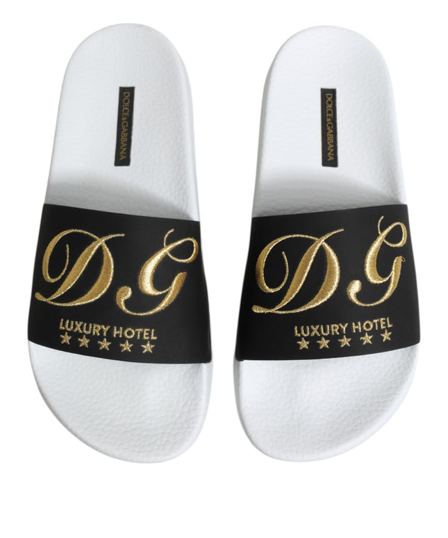 Dolce & Gabbana White Black Leather Sandals Beachwear Shoes