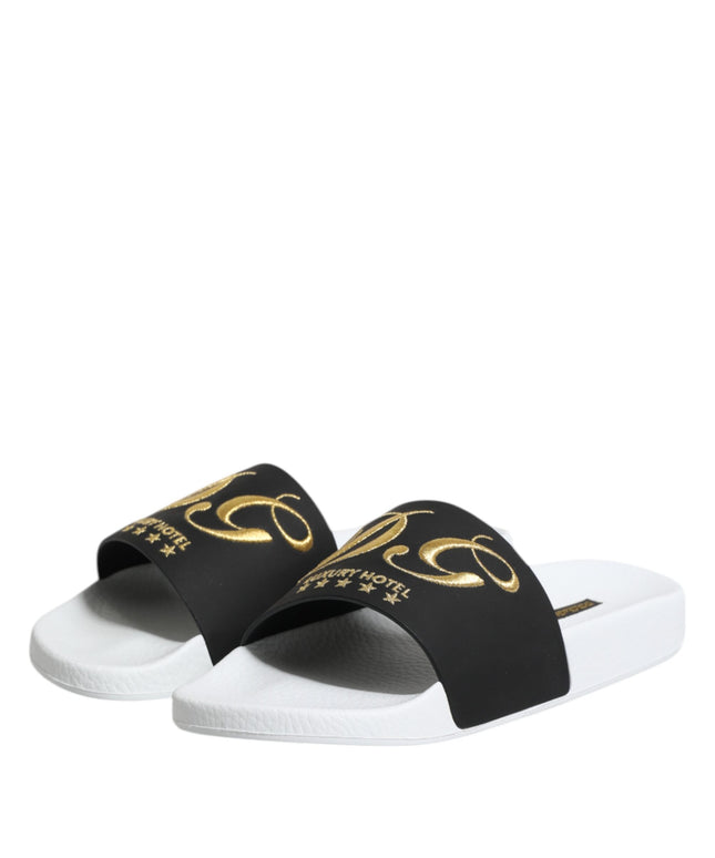 Dolce & Gabbana White Black Leather Sandals Beachwear Shoes