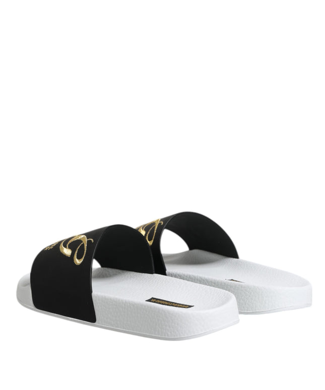 Dolce & Gabbana White Black Leather Sandals Beachwear Shoes