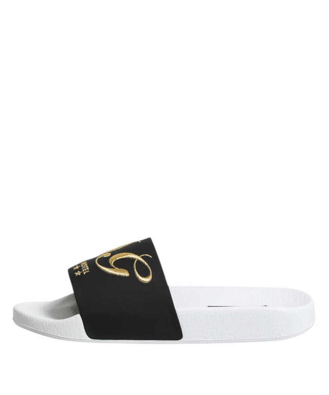 Dolce & Gabbana White Black Leather Sandals Beachwear Shoes
