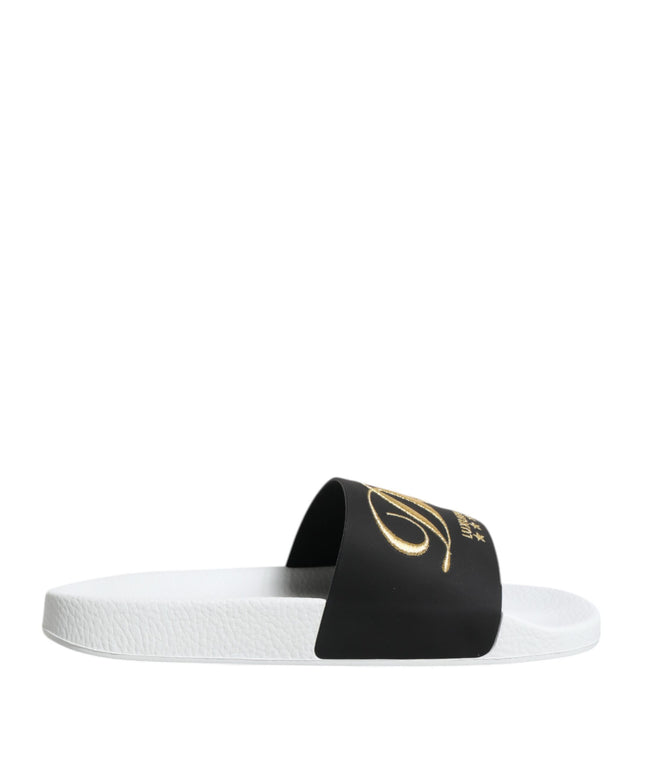 Dolce & Gabbana White Black Leather Sandals Beachwear Shoes