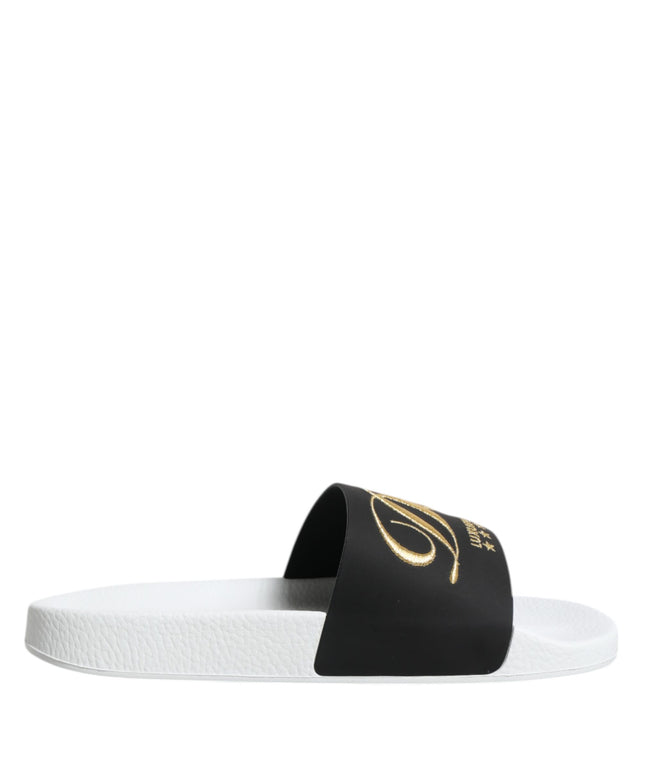 Dolce & Gabbana White Black Leather Sandals Beachwear Shoes
