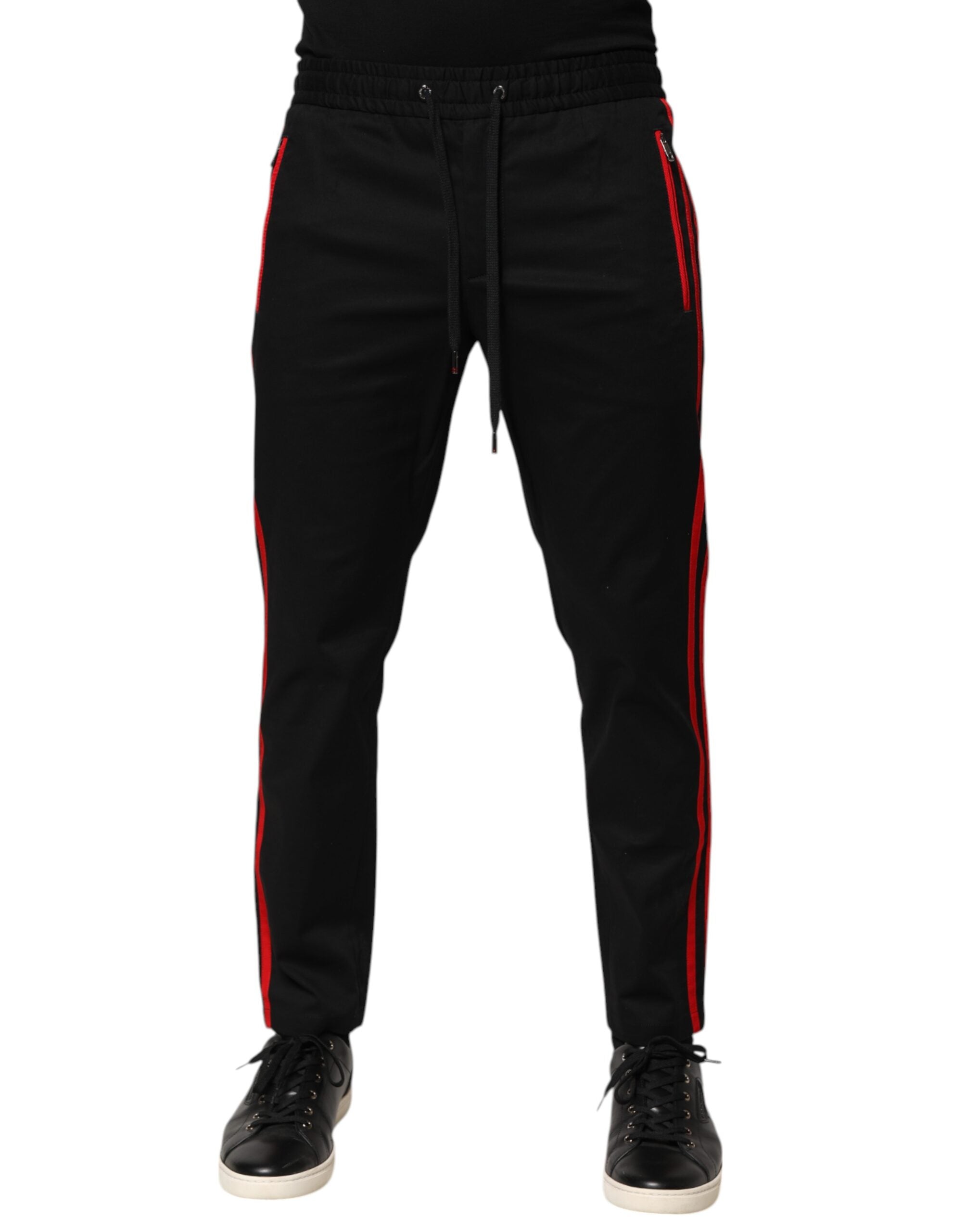 Dolce & Gabbana Red Stripe Cotton Logo Jogger Sweatpants Pants