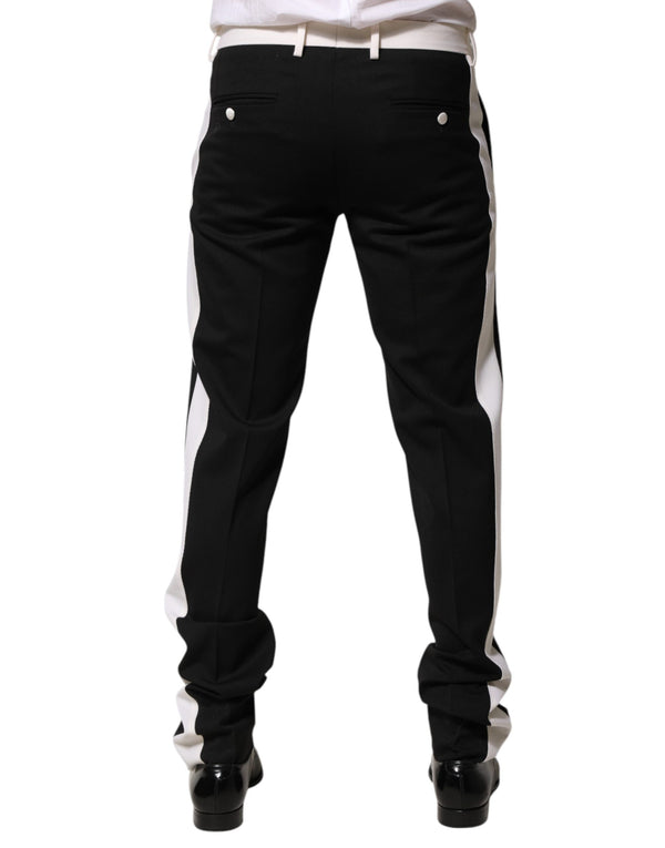 Dolce & Gabbana Black White Stripe Wool Men Trouser Pants