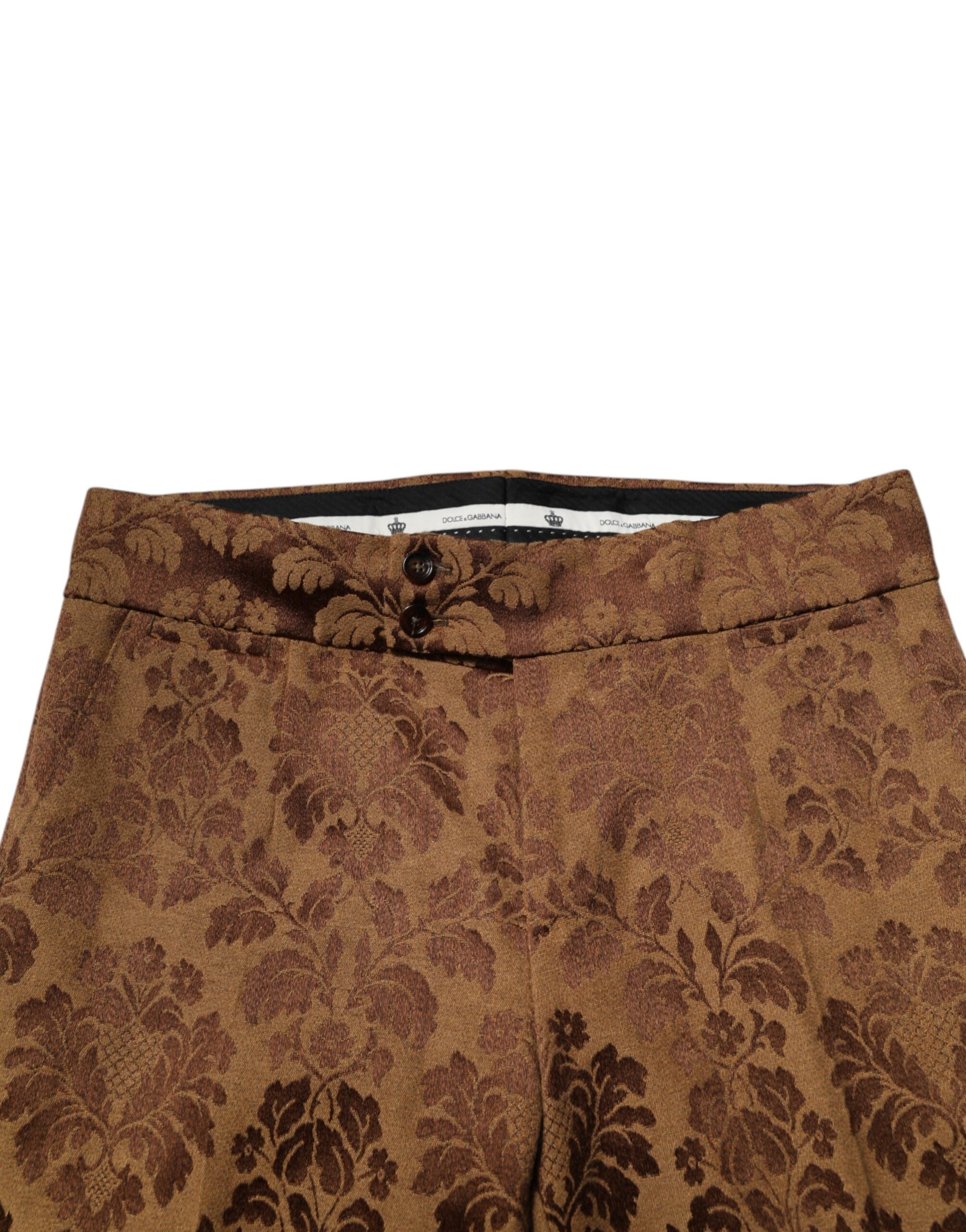 Dolce & Gabbana Brown Floral Jacquard Men Skinny Trouser Pants