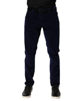 Dolce & Gabbana Navy Blue Cotton Tapered Formal Trouser Pants
