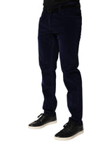 Dolce & Gabbana Navy Blue Cotton Tapered Formal Trouser Pants