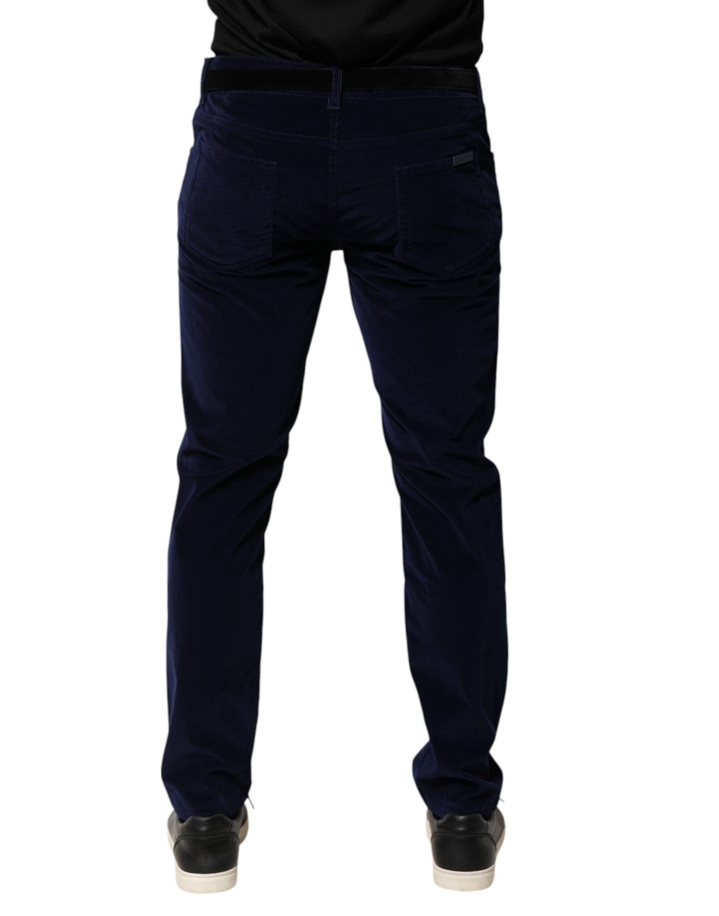 Dolce & Gabbana Navy Blue Cotton Tapered Formal Trouser Pants