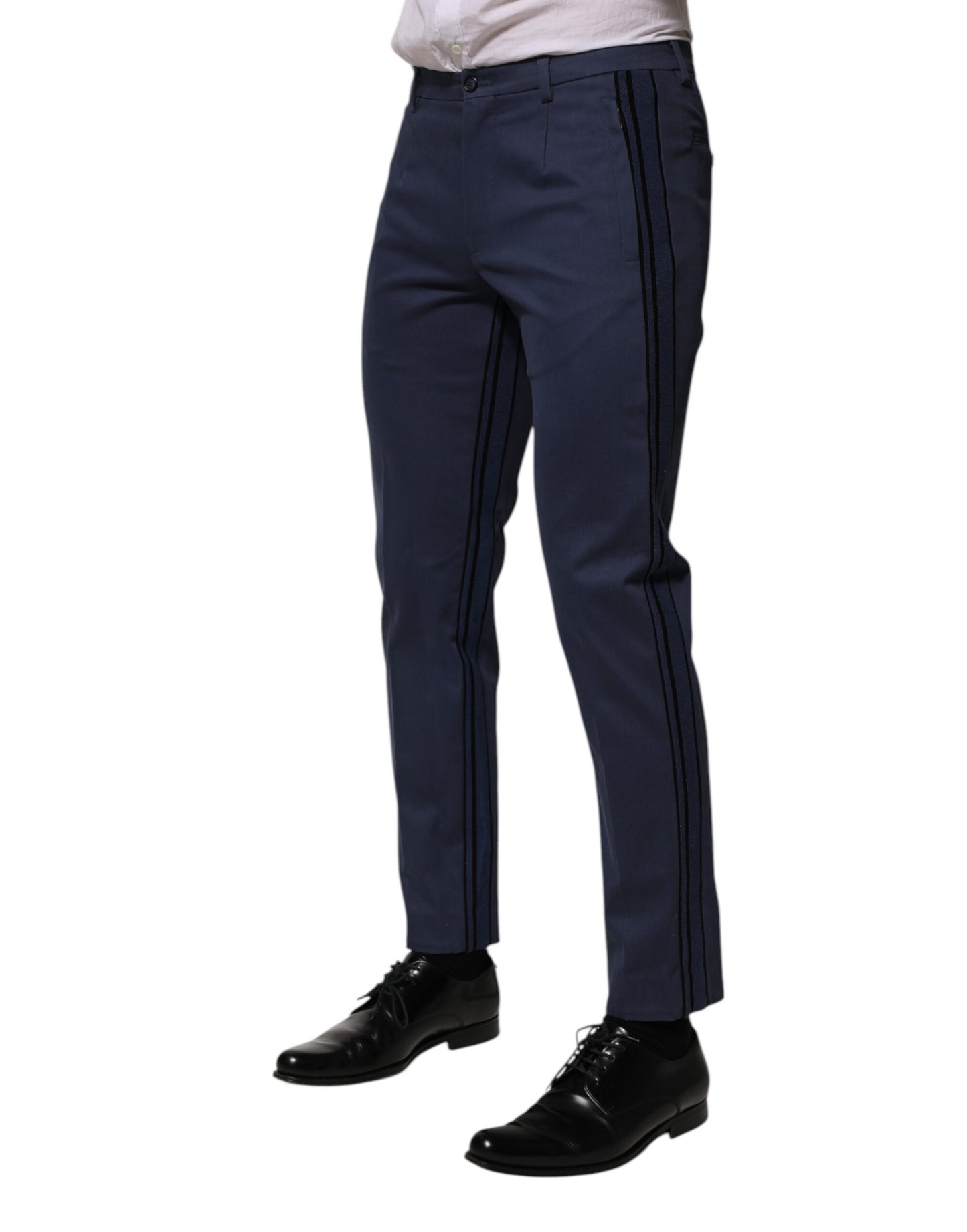 Dolce & Gabbana Blue Cotton Tapered Men Formal Trousers Pants