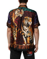 Dolce & Gabbana Multicolor Silk Tiger Print Hawaiian T-shirt