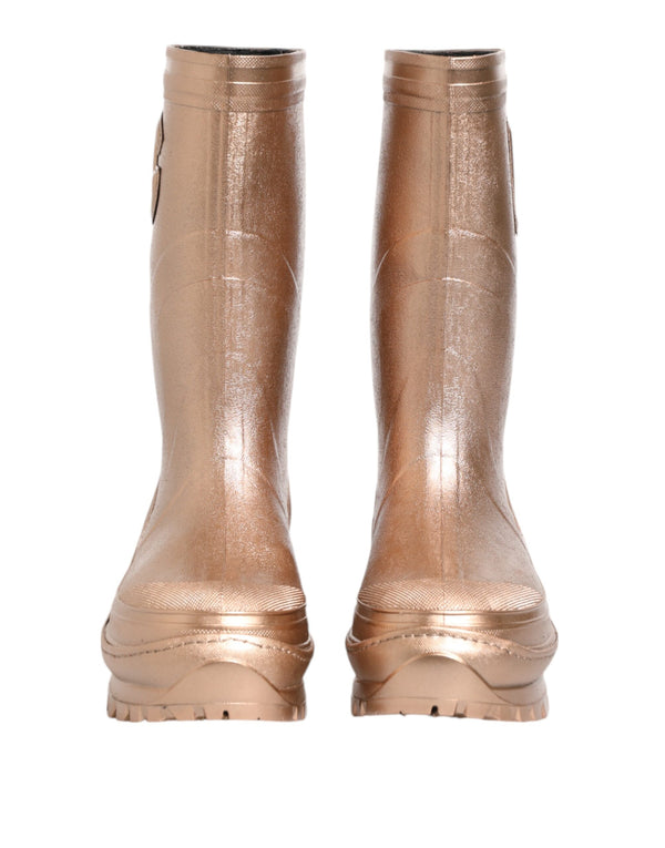 Dolce & Gabbana Rose Gold Rubber Pull On Rain BootsShoes