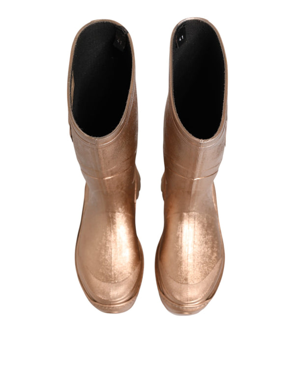 Dolce & Gabbana Rose Gold Rubber Pull On Rain BootsShoes