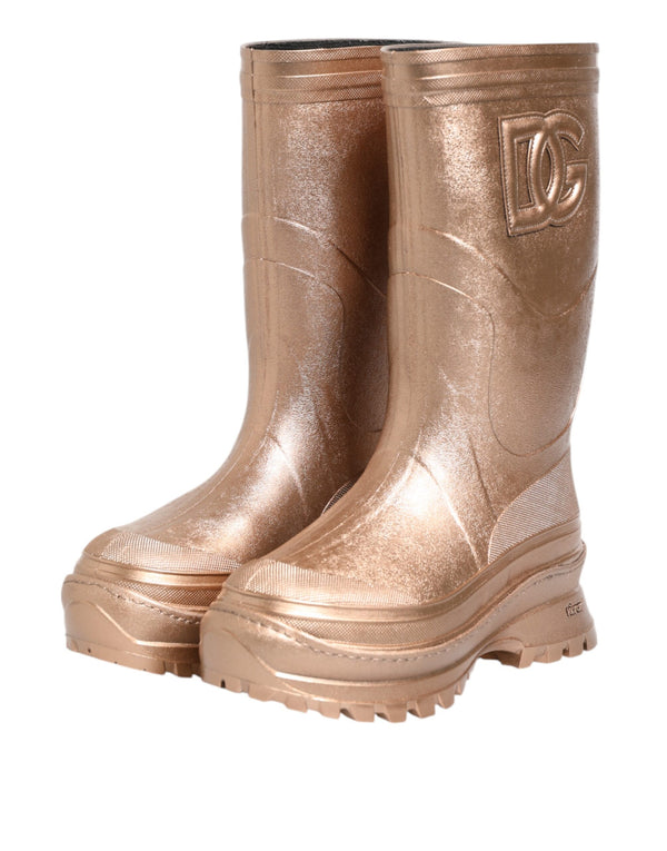Dolce & Gabbana Rose Gold Rubber Pull On Rain BootsShoes