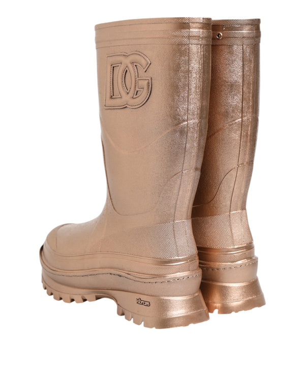 Dolce & Gabbana Rose Gold Rubber Pull On Rain BootsShoes