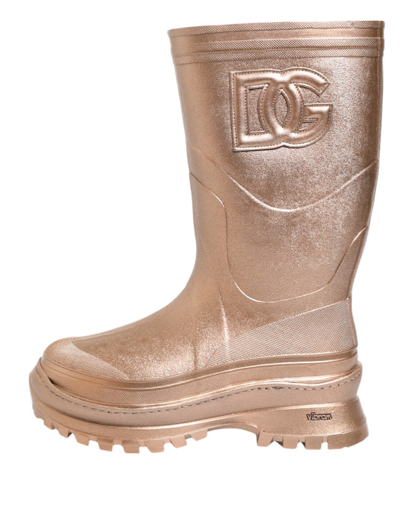 Dolce & Gabbana Rose Gold Rubber Pull On Rain BootsShoes