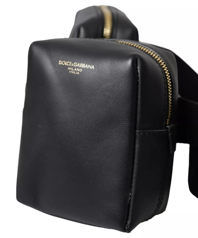Dolce & Gabbana Black Calfskin Leather Double Waist Belt Fanny Pack Bag